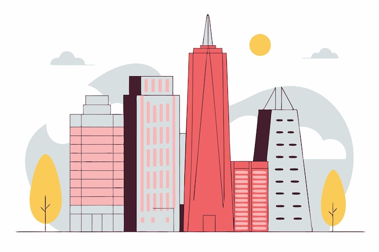 Vector ilustración del concepto de horizonte de la ciudad sobre un fondo blanco