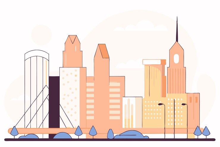 Vector ilustración del concepto de horizonte de la ciudad sobre un fondo blanco