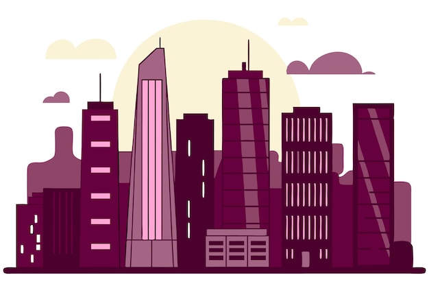 Ilustración del concepto de horizonte de la ciudad sobre un fondo blanco