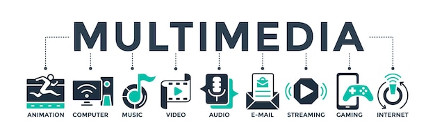 Ilustración del concepto de icono web de banner multimedia