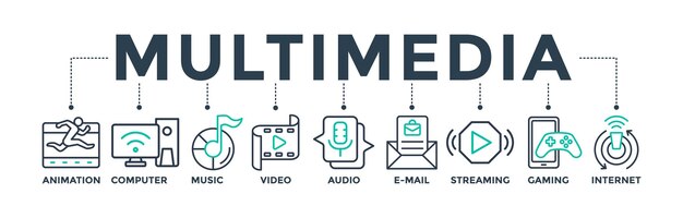 Ilustración del concepto de icono web de banner multimedia