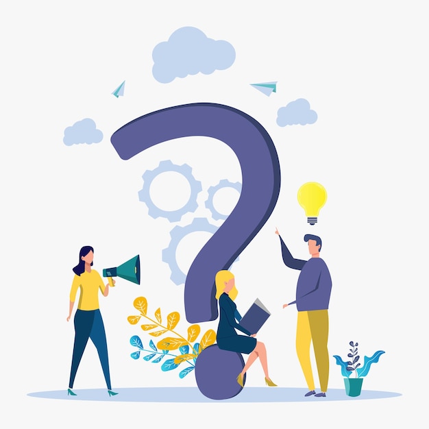 Ilustración de concepto de ilustración de vector de pregunta colorida ilustración de personas que a menudo hacen preguntas sobre signos de interrogación Calificación para el trabajo en forma de metáfora de estrellas