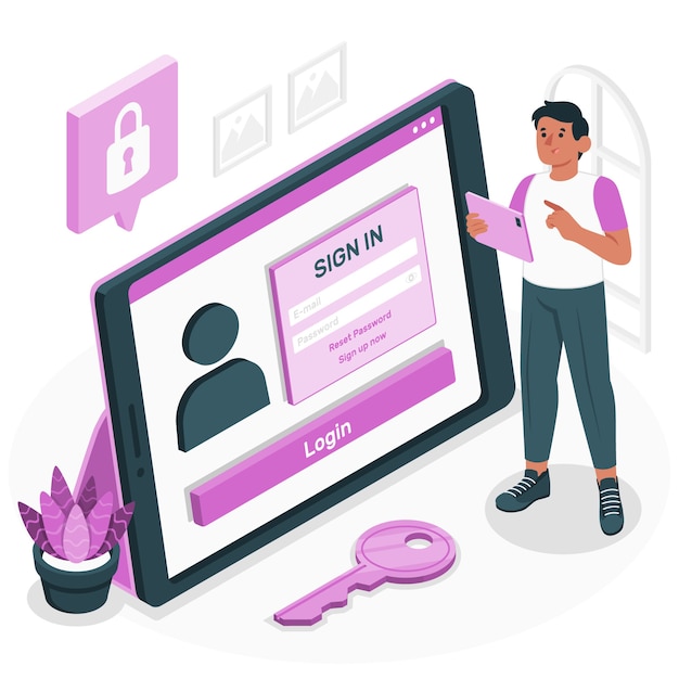 Ilustración de concepto de inicio de sesión de tableta