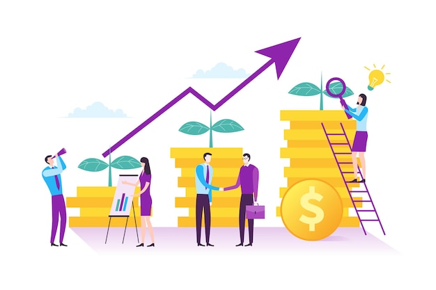 Vector ilustración del concepto de inversión empresarial y gestión financiera en diseño plano moderno