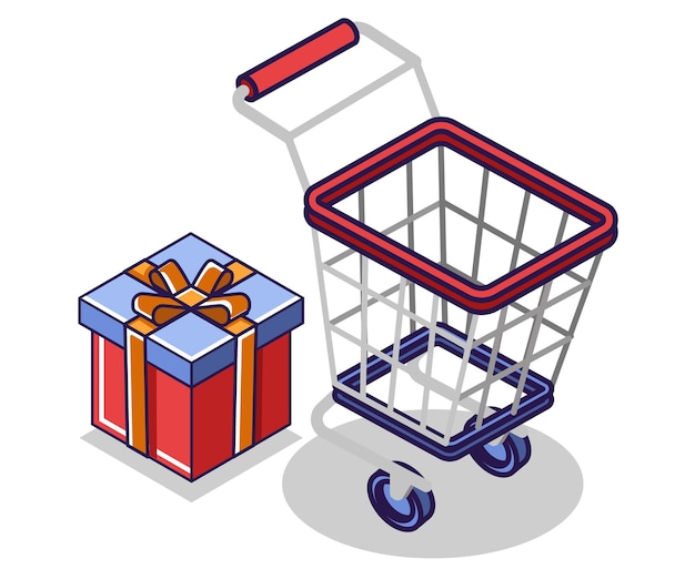 Ilustración de concepto isométrico plano Carro de compras para suministros