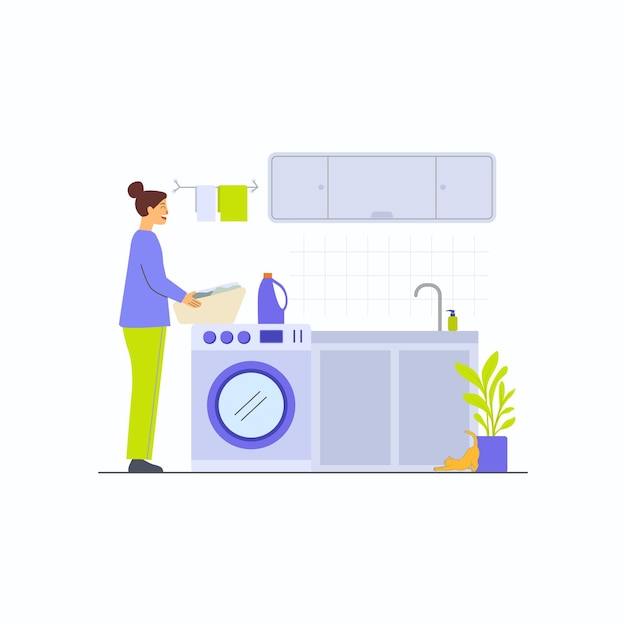 Ilustración del concepto de lavandería en el hogar