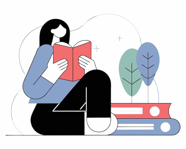 Ilustración de concepto de lectura de mujer