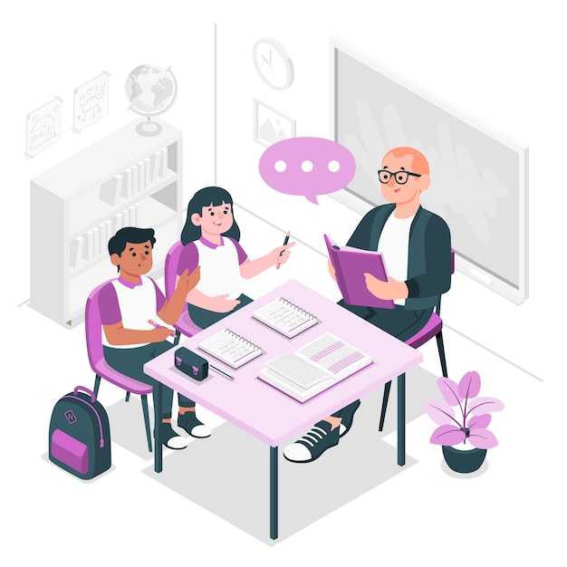 Ilustración del concepto del maestro con los estudiantes