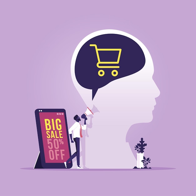 Ilustración de concepto de marketing móvil publicidad y promoción de Internet de comercio electrónico
