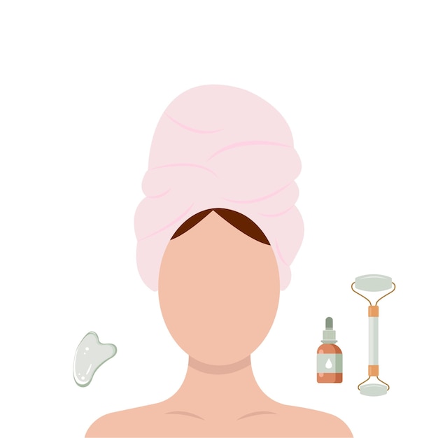 Ilustración de concepto de masaje facial y cuidado de la piel