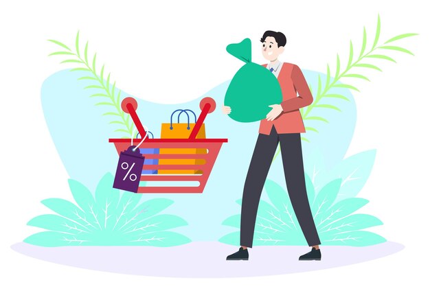 Ilustración del concepto masculino del cliente elegante y hermosa
