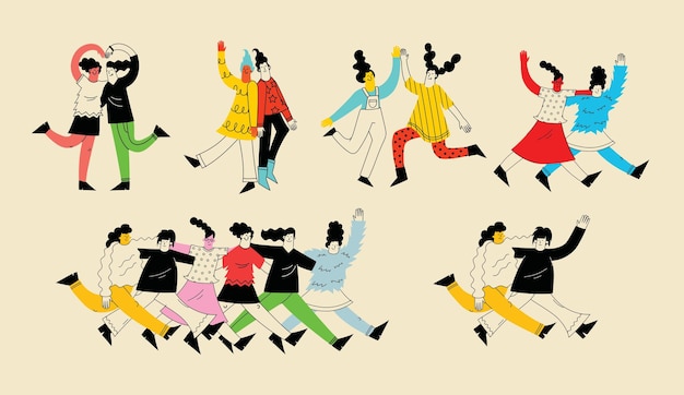 Ilustración del concepto de mejores amigos Ilustración vectorial de chicas multiculturales y amistad multicultural Feliz día de la amistad Amigas adolescentes abrazándose y divirtiéndose banner