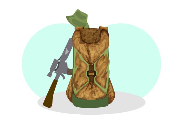 Ilustración del concepto de la mochila del ejército elegante y hermosa