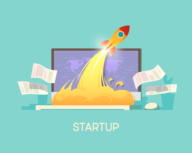 ilustración. Concepto de negocio. Lanzamiento exitoso de startup