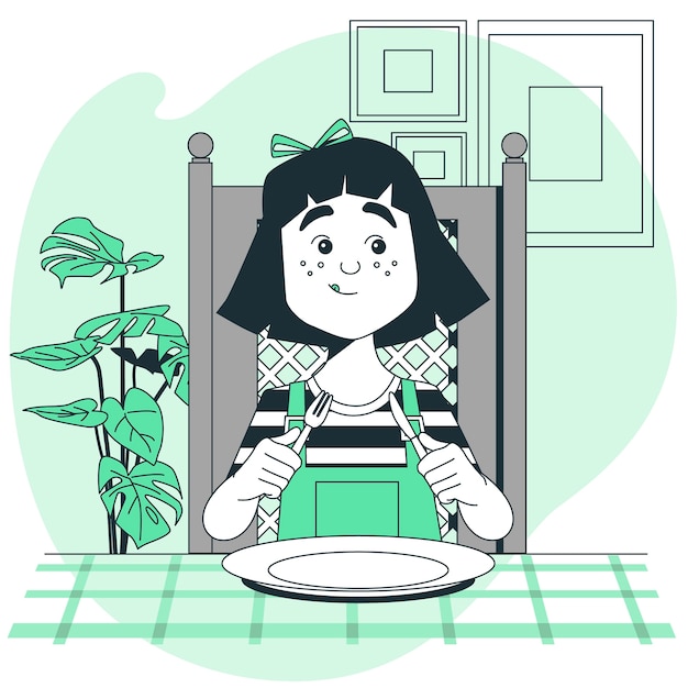 Ilustración de concepto de niña hambrienta