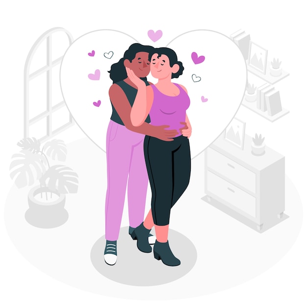 Ilustración del concepto de pareja de lesbianas