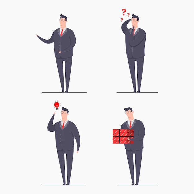 Ilustración de concepto de personaje de hombre de negocios Conjunto de personajes con trajes que presentan Idea de confusión