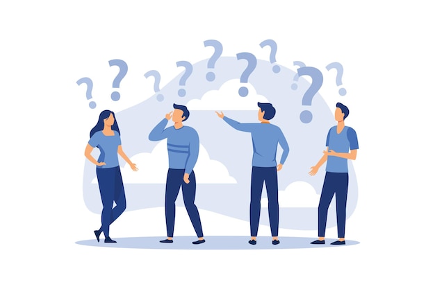 Ilustración del concepto de personas preguntas frecuentes sobre signos de interrogación respuesta a la pregunta