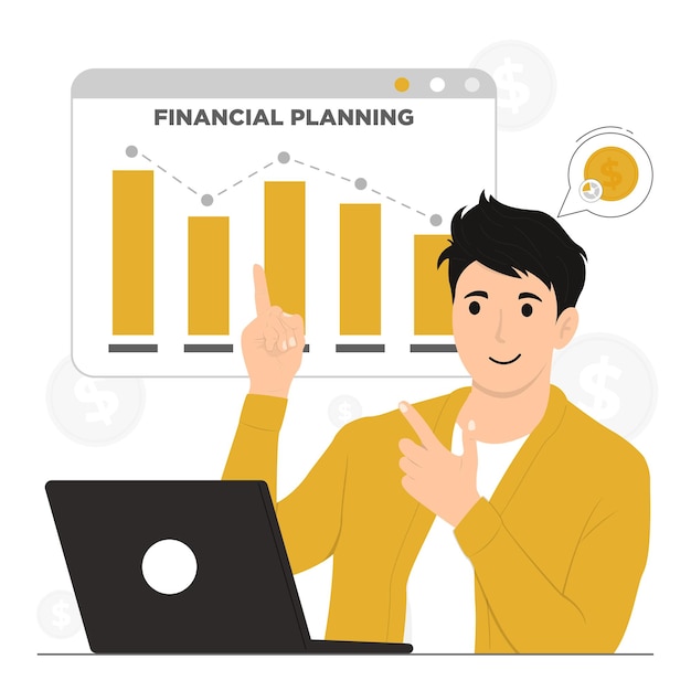 Ilustración del concepto de planificación financiera de la gestión financiera de vector plano