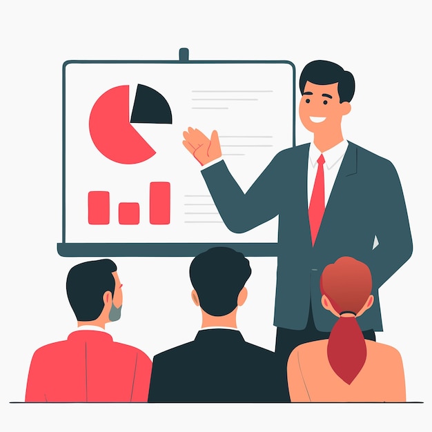 Ilustración del concepto de presentación digital con esquema y elementos