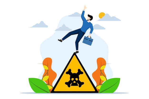Ilustración del concepto de prevenir el fracaso o evitar el peligro con un hombre de negocios cuidadoso