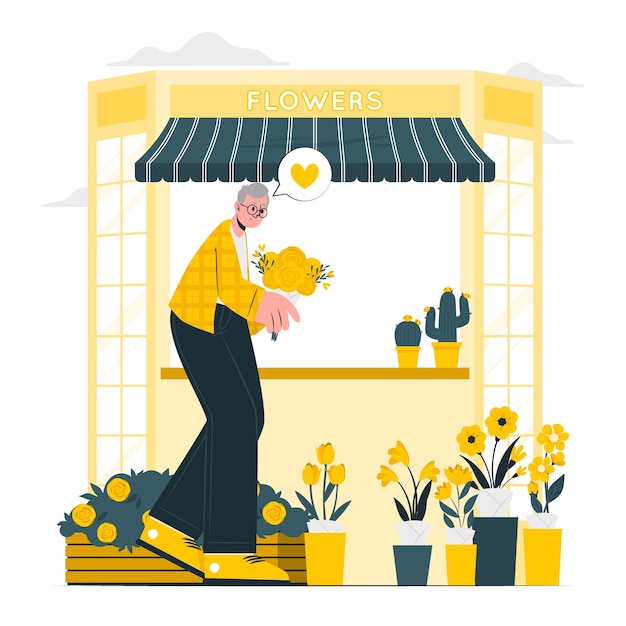 Ilustración del concepto de puesto de flores