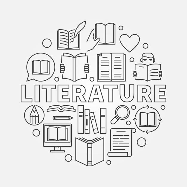 Ilustración de concepto redondo de vector de literatura o banner en estilo de línea fina
