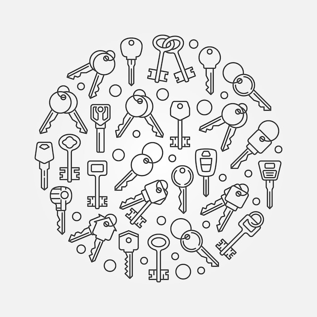 Ilustración de concepto redondo de vector de teclas en estilo de línea fina