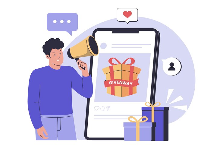 Vector ilustración del concepto del regalo en las redes sociales