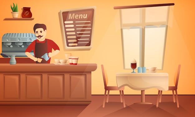 Ilustración de concepto de restaurante barista, estilo de dibujos animados