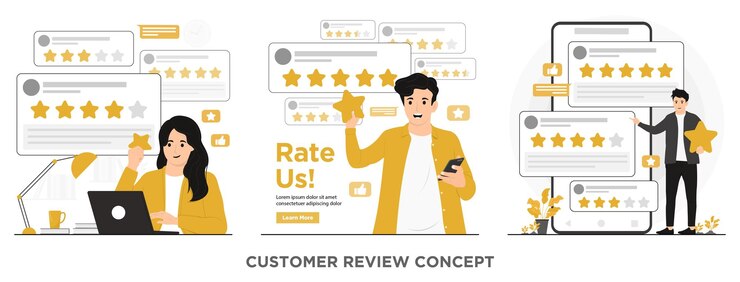 Vector ilustración del concepto de retroalimentación de las reseñas de clientes de vector plano