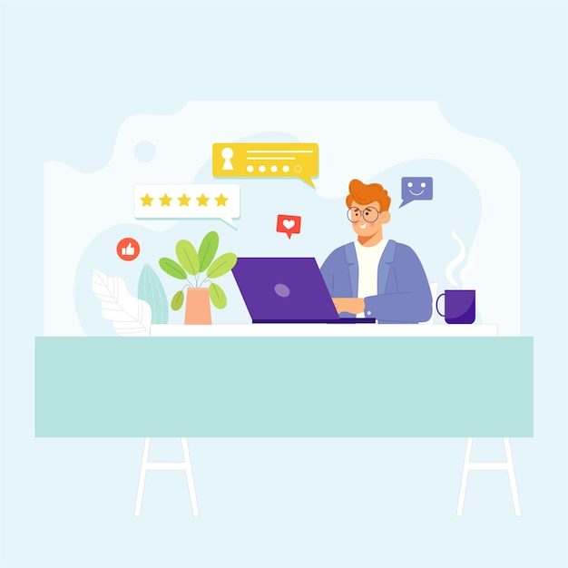 Ilustración del concepto de revisión del cliente en diseño vectorial 2D plano
