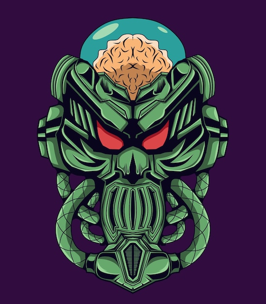 Ilustración de concepto de robot alienígena de cerebro