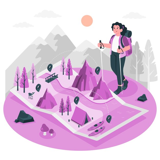 Ilustración del concepto de ruta de senderismo
