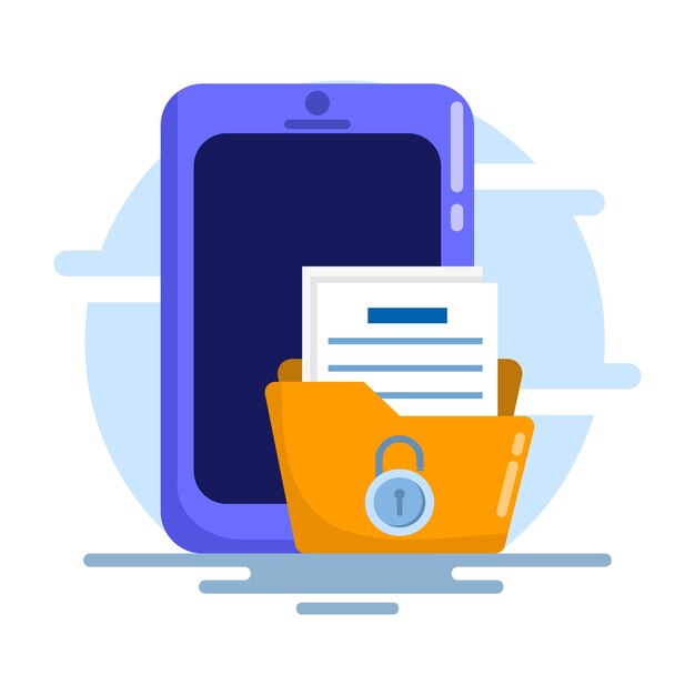 Ilustración del concepto de seguridad de documentos en un teléfono celular o seguridad de archivos bloqueados