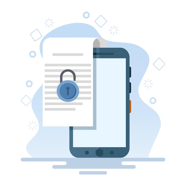 Ilustración del concepto de seguridad de documentos en un teléfono celular o seguridad de archivos bloqueados