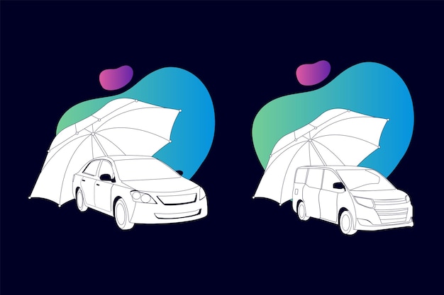 Ilustración del concepto de seguro de automóvil Paraguas que protege el automóvil