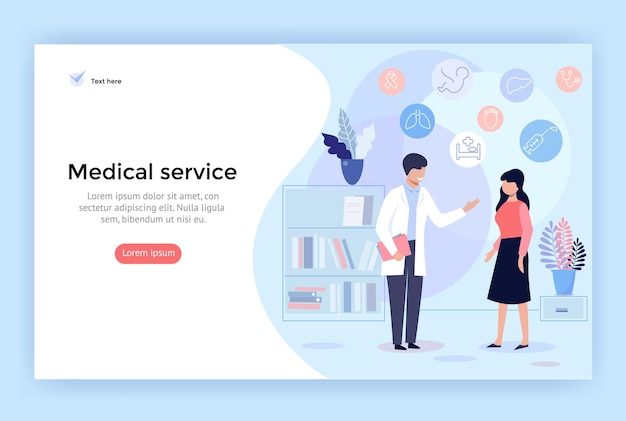 Vector ilustración del concepto de servicio médico perfecta para la página de inicio de la aplicación móvil de banner de diseño web