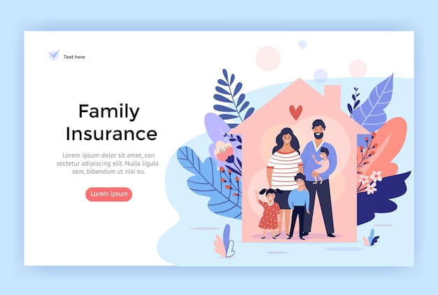 Vector ilustración de concepto de servicios de seguros de familia feliz en el hogar perfecto para diseño web