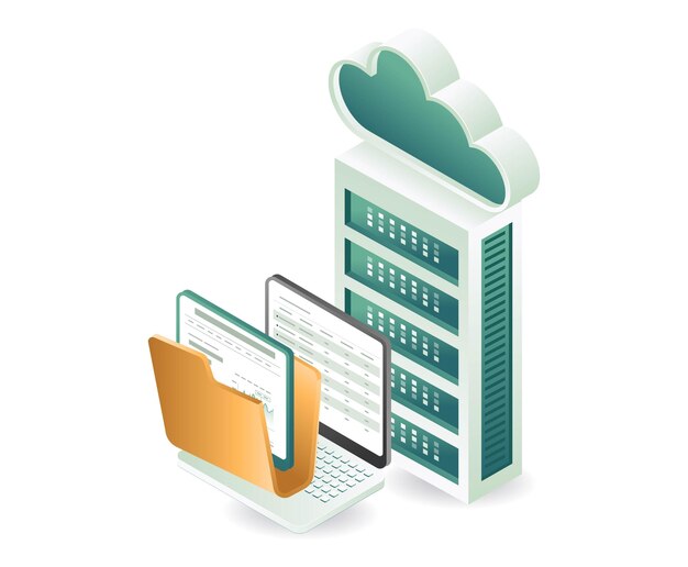 Ilustración del concepto de servidor en la nube del analista de datos informático