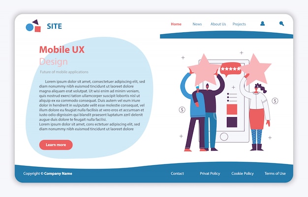 Vector ilustración de concepto de sitio de página web en diseño plano y limpio. landing page, aplicación de una sola página para desarrollo móvil, optimización, diseño.