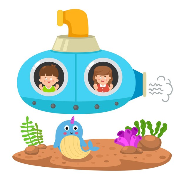 Ilustración del concepto de submarino bajo el mar