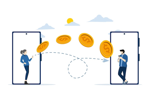 Ilustración del concepto de transacciones de pago sin efectivo o transacciones financieras digitales