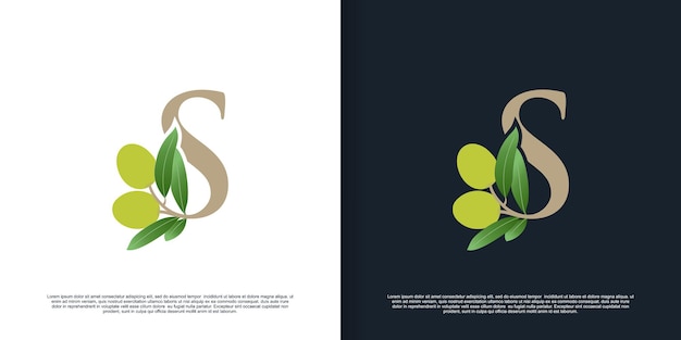 Ilustración del concepto único del logotipo de la letra de oliva S Vector Premium