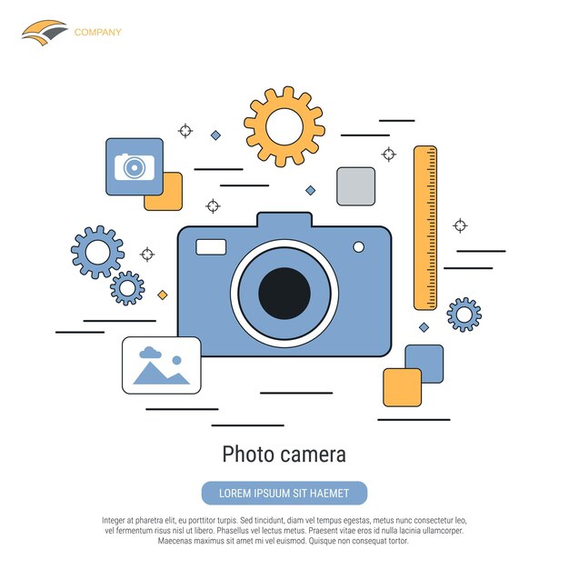 Ilustración de concepto de vector de estilo de contorno plano de cámara de fotos