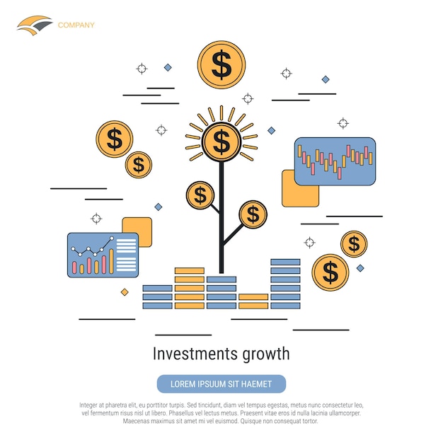 Ilustración de concepto de vector de estilo de contorno plano de crecimiento de inversiones
