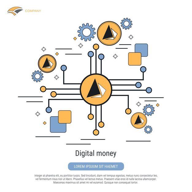 Ilustración de concepto de vector de estilo de contorno plano de dinero digital