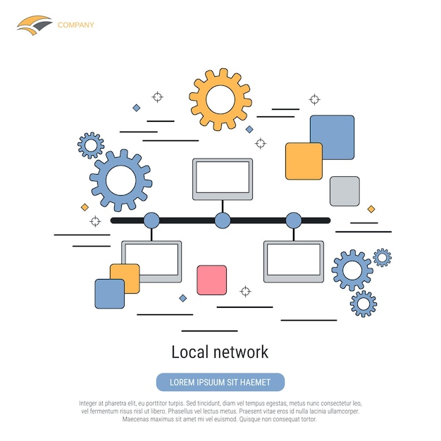Vector ilustración de concepto de vector de estilo de contorno plano de red local