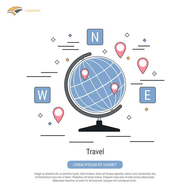 Ilustración de concepto de vector de estilo de contorno plano de viaje