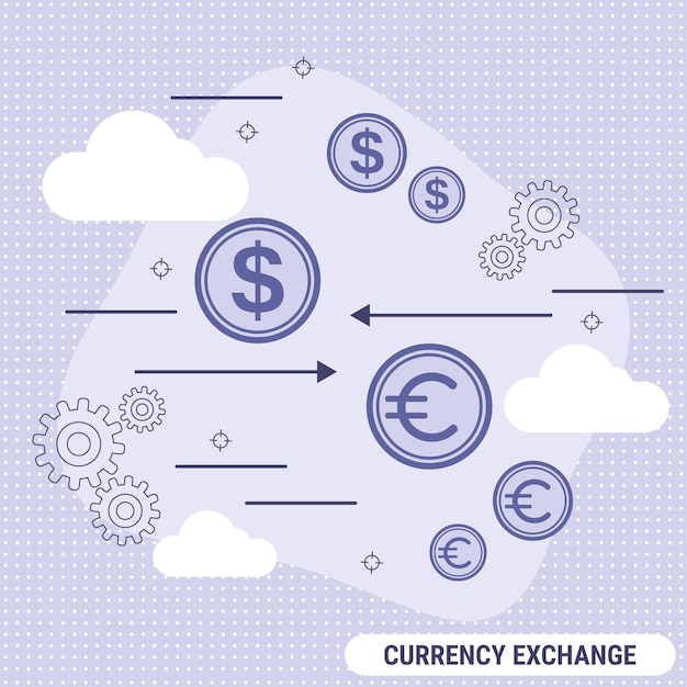 Ilustración de concepto de vector de estilo de diseño plano de cambio de moneda